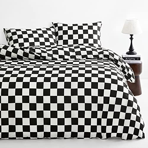 - Green And Light Yellow Checkered Duvet Cover Set, 100% Cotton Bedding, Buffalo Plaid Gingham Checkerboard Geometric Pattern, With Zipper Closure (3pcs, King Size)