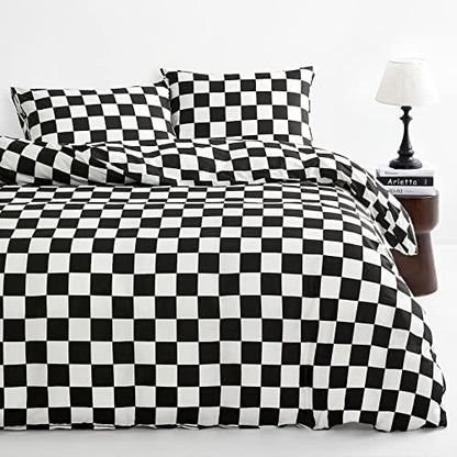  - Green And Light Yellow Checkered Duvet Cover Set, 100% Cotton Bedding, Buffalo Plaid Gingham Checkerboard Geometric Pattern, With Zipper Closure (3pcs, King Size)