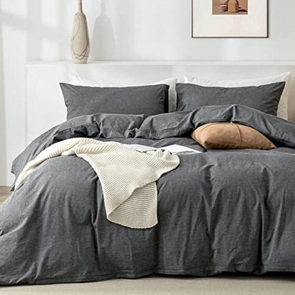  Queen Duvet Cover Set- 100% Washed Cotton 3 Pcs Soft Comfy Breathable Chic Linen Feel Bedding, 1 Duvet Cover And 2 Pillow Shams, Mauve Brown