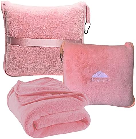  BlueHills Travel Blanket Pillow Rolled Premium Soft Plush Airplane Throw Traveling Essentials Compact In A Bag With Luggage Belt 70 X 48 Inches For Long Plane Flight Portable Lightweight Grey Gray R01