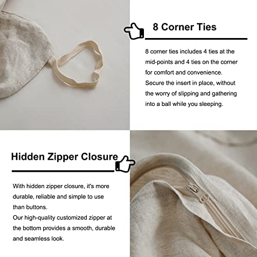  TOSMO Linen Duvet Cover Set, 100% French Flax Natural Linen Bedding 3pcs Set, Soft Breathablefor Hot Sleepers 1 Duvet Cover And 2 Pillowcases(Natural Linen, King)