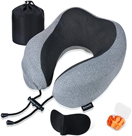  Notieaty Travel Pillow 100% Pure Memory Foam Neck Pillow,Traveling Can Be Used For Sleeping Plane Car Travel Home, Airplane Travel Kit With 3D Contoured Eye Masks, Earplugs, And Luxury Bag…