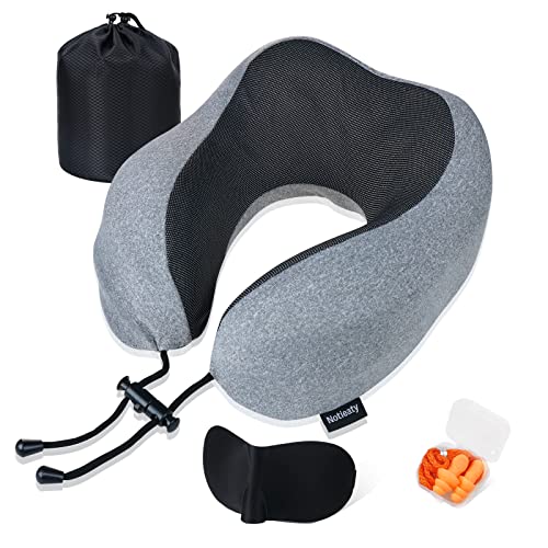  Notieaty Travel Pillow 100% Pure Memory Foam Neck Pillow,Traveling Can Be Used For Sleeping Plane Car Travel Home, Airplane Travel Kit With 3D Contoured Eye Masks, Earplugs, And Luxury Bag…
