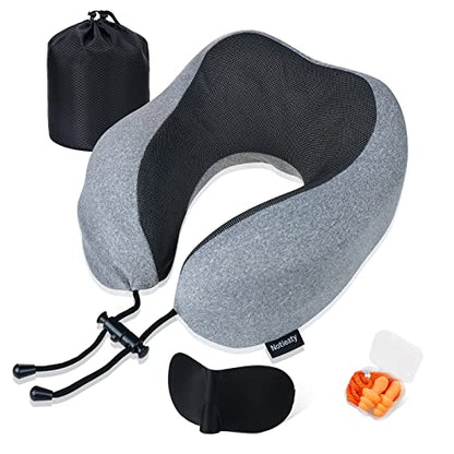  Notieaty Travel Pillow 100% Pure Memory Foam Neck Pillow,Traveling Can Be Used For Sleeping Plane Car Travel Home, Airplane Travel Kit With 3D Contoured Eye Masks, Earplugs, And Luxury Bag…