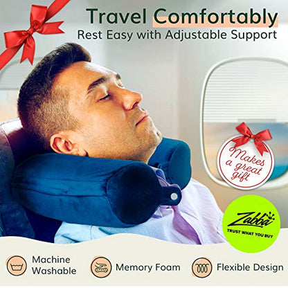  Fern And Willow Neck Pillow For Travel - Bendable Twist Memory Foam Traveling Pillows For Airplane & Car, Provides Head, Shoulder, And Chin Support - Navy Blue