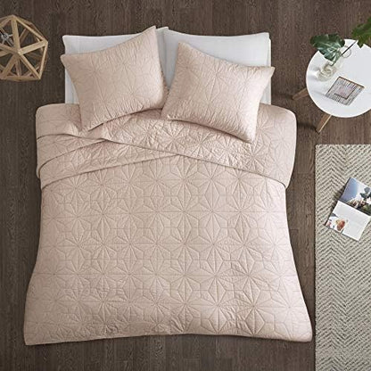  Urban Habitat Caden 3 Piece 100% Cotton Coverlet Double Sided Quilting Geometric Design, Matching Shams, Summer Blanket, Hypoallergenic All Season Bedding-Set, Full/Queen, Blush (UH13-2247)
