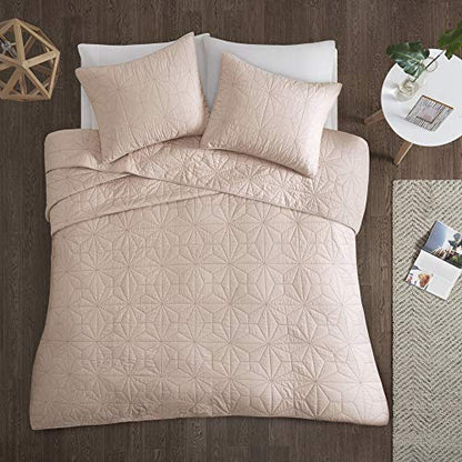  Urban Habitat Caden 3 Piece 100% Cotton Coverlet Double Sided Quilting Geometric Design, Matching Shams, Summer Blanket, Hypoallergenic All Season Bedding-Set, Full/Queen, Blush (UH13-2247)