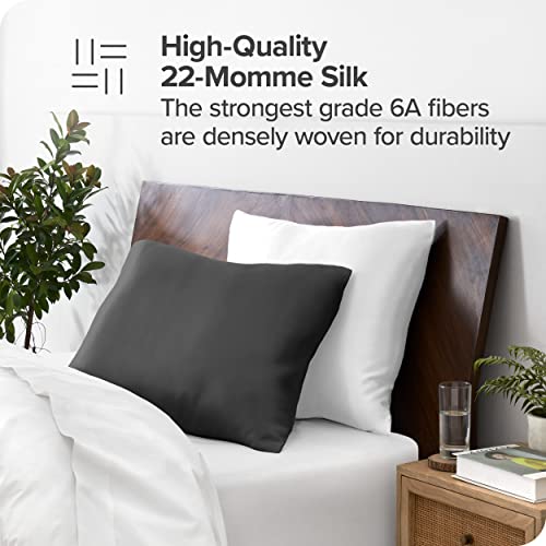  Silk Mulberry Pillowcases - Standard/Queen Size - For Hair And Skin - Grey Pillowcases - Easy Care - 100% Pure Premium Mulberry Silk - Zipper Closure (Standard, Grey)