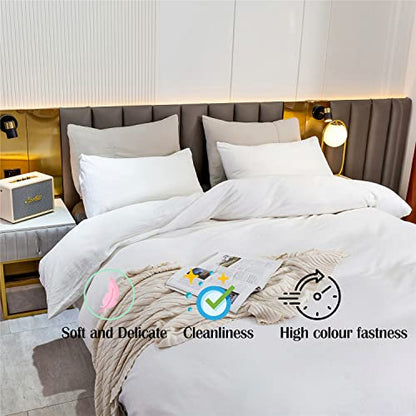  QWACK 100% Linen Duvet Cover King Set 3 Pcs Washed French Natural Flax Duvet Cover Soft Breathable Comfy Linen Bedding Set With 1 Duvet Cover Linen 2 Linen Pillowshams (King, White)