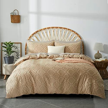  BEDAZZLED Duvet Cover King Size, 3 Pieces Tufted Comforter Cover Set, Soft And Embroidery Shabby Chic Boho Bedding Sets For All Seasons, Light Grey