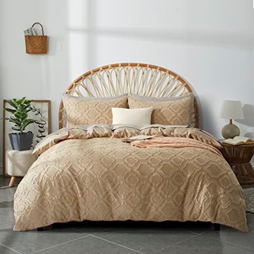 Duvet Cover Queen Size, 3 Pieces Tufted Comforter Cover Set, Soft And Embroidery Shabby Chic Boho Bedding Sets For All Seasons, White