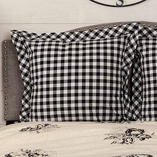  Vintage Check Black King Bed Skirt, 16" Drop, Modern Farmhouse Bedding, Checked Gingham Dust Ruffle