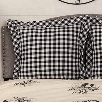  Vintage Check Black King Bed Skirt, 16" Drop, Modern Farmhouse Bedding, Checked Gingham Dust Ruffle