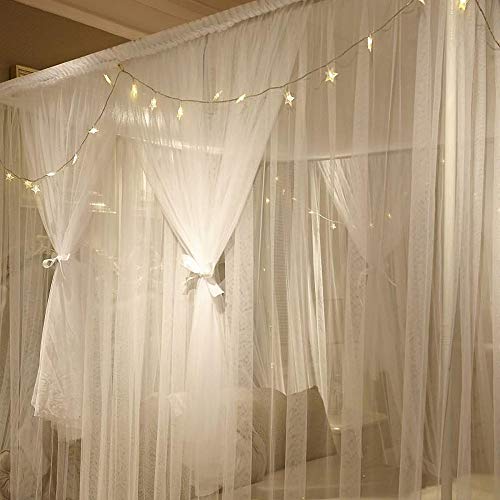  JQWUPUP Romantic Bed Canopy Curtains, Bed Canopy For Girls Kids Adult, Bedding Décor (Queen, White)