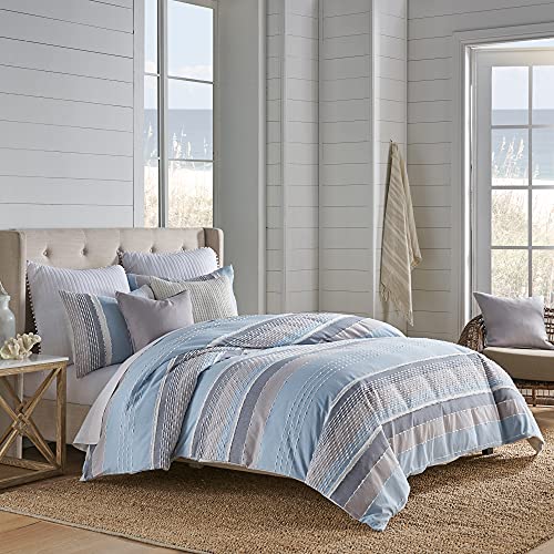  - Santander Duvet Cover Set - Full/Queen Duvet Cover + Two Standard Pillow Cases - Grey, Chambray, Blue, White - Jacquard - Duvet Cover (90 X 94in.) And Pillow Case (26 X 20in.) - Cotton