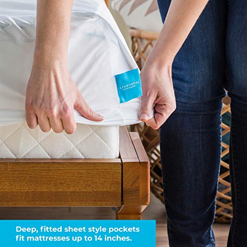  INENSPA 3 Inch Gel Infused Memory Foam Twin Mattress Topper & Premium Smooth Fabric Mattress Protector-100% Waterproof-Hypoallergenic-Vinyl Free Protector, Twin, White