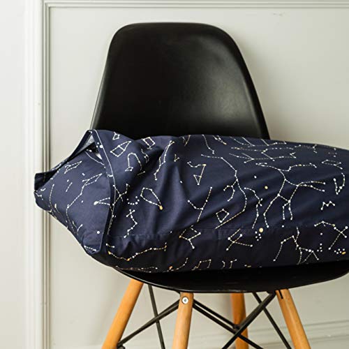  SUSYBAO Constellation Patterned Duvet Cover Queen 100% Cotton Navy Duvet Cover Set 3 Pieces 1 Navy Blue Galaxy Space Duvet Cover With Zipper Ties 2 Pillow Cases Luxury Soft Constellation Bedding Set