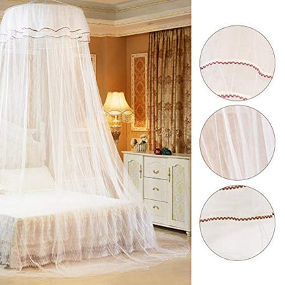  Yasashi Breathable Round Canopy Lace Princess Style Net Bed Curtain Netting (White)