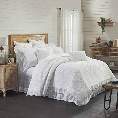  Kathryn California King Ruffled Bed Skirt W/ A 16" Drop, Soft White Linen-Look Textured Fabric, Gathered Vintage Farmhouse, Country Cottage Bedding