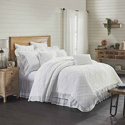 Kathryn California King Ruffled Bed Skirt W/ A 16" Drop, Soft White Linen-Look Textured Fabric, Gathered Vintage Farmhouse, Country Cottage Bedding