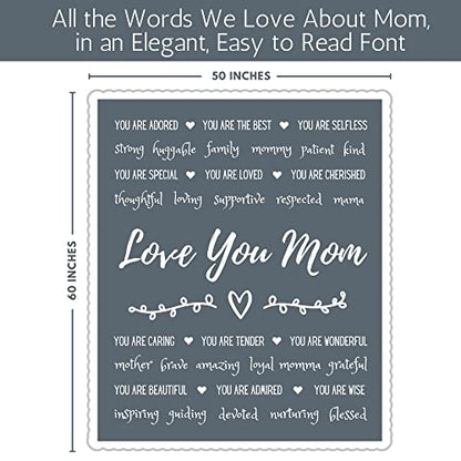  Mothers Day Gifts For Mom Blanket From Daughter Or Son, Thoughtful, Unique Mom Blanket Filled With Sentimental Meaningful Words To Say Love You Mom 60x50 Inches (Grey, Sherpa)