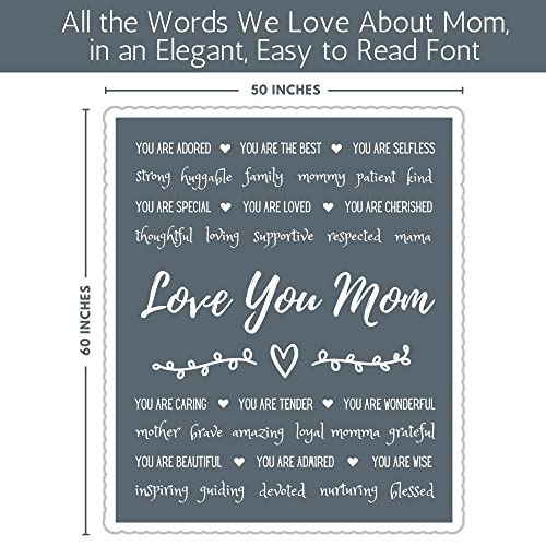  Mothers Day Gifts For Mom Blanket From Daughter Or Son, Thoughtful, Unique Mom Blanket Filled With Sentimental Meaningful Words To Say Love You Mom 60x50 Inches (Grey, Sherpa)