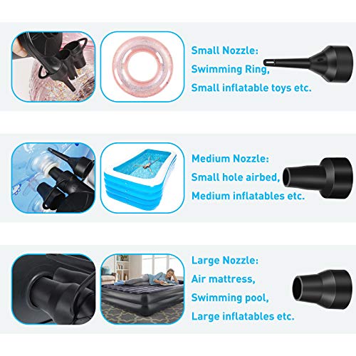  Electric Pump, PULIDIKI Air Pump For Inflatables Air Mattress Pump With 3 Nozzles Inflator/Deflator Portable Quick Air Pump For Camping Inflatables, Air Mattress Bed, Air Sofa, Pool Toys AC/DC (50W)