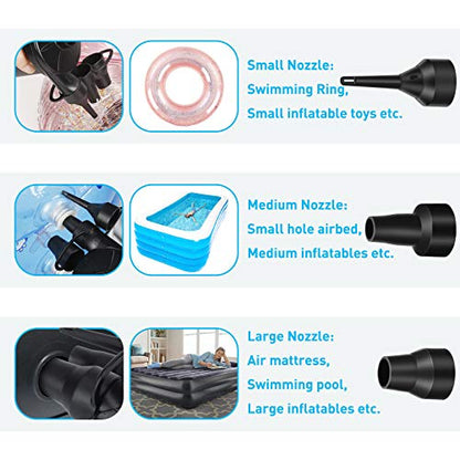  Electric Pump, PULIDIKI Air Pump For Inflatables Air Mattress Pump With 3 Nozzles Inflator/Deflator Portable Quick Air Pump For Camping Inflatables, Air Mattress Bed, Air Sofa, Pool Toys AC/DC (50W)