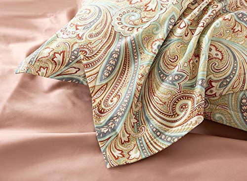  Eikei Boho Paisley Print Luxury Duvet Quilt Cover And Shams 3pc Bedding Set Bohemian Damask Medallion 350TC Egyptian Cotton Sateen (Rust, King)