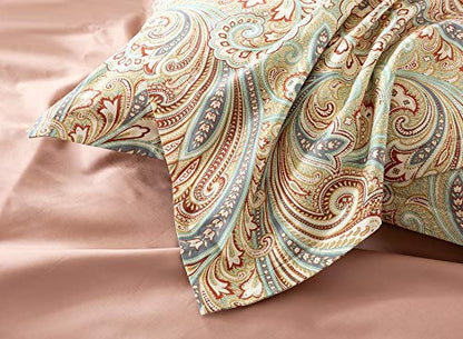  Eikei Boho Paisley Print Luxury Duvet Quilt Cover And Shams 3pc Bedding Set Bohemian Damask Medallion 350TC Egyptian Cotton Sateen (Rust, King)
