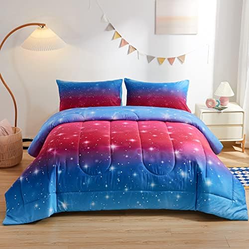  Beeweed 2 Piece Kid Comforter Set Twin Size, Space Rocket Bedding Set For Teen Boys Girls