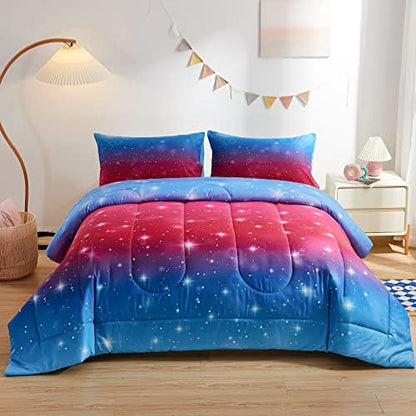  Beeweed 2 Piece Kid Comforter Set Twin Size, Space Rocket Bedding Set For Teen Boys Girls