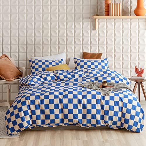  ECOCOTT Duvet Cover Queen, 100% Natural Cotton 1 Duvet Cover +2 Pillowcases Bedding Set,Navy And Cosmic Constellation Reversible Printed Pattern Soft Cozy Breathable And Durable Duvet Cover Set