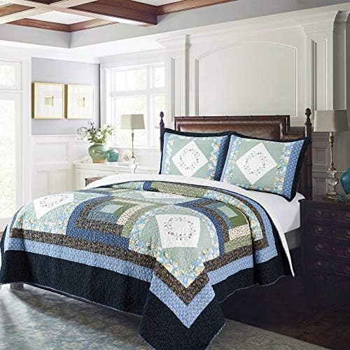  100% Cotton Luxury Decorative Bedspread With Multi Print Floral Patchwork Quilt, Soft & Oversized Coverlet, King 110x96”, Ivory & Brown