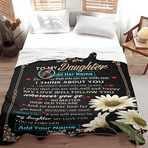  Custom To My Daughter Blanket From Mom Dad Personalized Gift For Girl Super Soft Comfy Summer Throw Blankets Flannel Plush Birthday Graduation For Bed Sofa,120"x90"