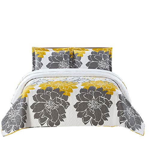  Royal Tradition Helena Grey Reversible Coverlets, King/California King Over-Sized 3pc Quilt Set (110-Inch Wide X 96-Inch Long) Lightweight Bedspread