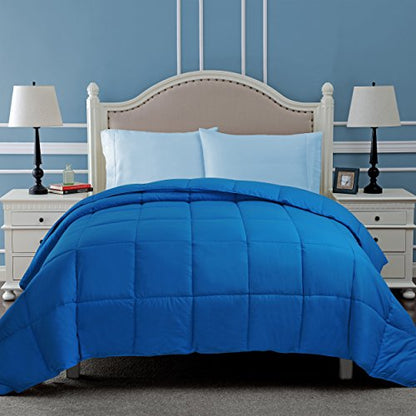  SUPERIOR Classic All-Season Down Alternative Comforter With Baffle Box Construction, Warm Filling - Twin Comforter, Aster Blue