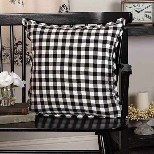  Vintage Check Black King Bed Skirt, 16" Drop, Modern Farmhouse Bedding, Checked Gingham Dust Ruffle