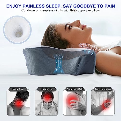  FAIORD Memory Foam Cervical Neck Pillow, Cervical Pillow For Neck Pain Relief, Orthopedic Ergonomic Contour Shoulder Support Pillow For Side, Back & Stomach Sleepers With Breathable Cooling Pillowcase