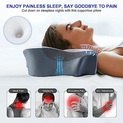  FAIORD Memory Foam Cervical Neck Pillow, Cervical Pillow For Neck Pain Relief, Orthopedic Ergonomic Contour Shoulder Support Pillow For Side, Back & Stomach Sleepers With Breathable Cooling Pillowcase