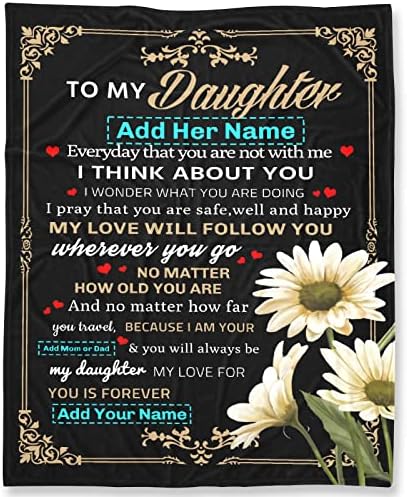  Custom To My Daughter Blanket From Mom Dad Personalized Gift For Girl Super Soft Comfy Summer Throw Blankets Flannel Plush Birthday Graduation For Bed Sofa,120"x90"