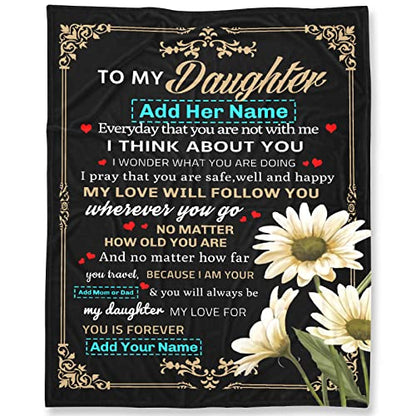  Custom To My Daughter Blanket From Mom Dad Personalized Gift For Girl Super Soft Comfy Summer Throw Blankets Flannel Plush Birthday Graduation For Bed Sofa,120"x90"
