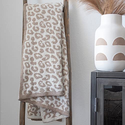 GENERIC Luxury Wild Leopard Throw Blanket - Super Soft Cozy Cable Knitted Throw Blanket, Plush Polyester Blanket, Reversible Chic Blankets, Sweet Dreams Design For Bed, Sofa, Chair, Couch, Travel (Beige)