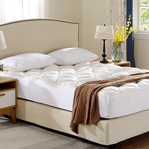 Soft And Plush Bamboo Fitted Mattress Topper - Twin Size - Plush Eco Friendly Mattress Protector Cover For Bedding - (Queen)
