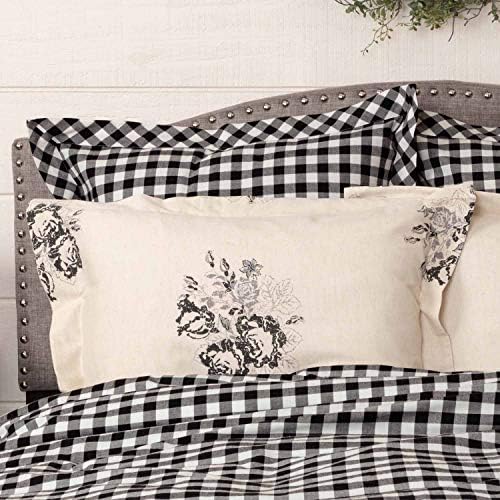  Lydia Black Floral Queen Bed Skirt, 16" Drop, Vintage Farmhouse Boho Style Flower Print Bedding, Cream & Black Dust Ruffle