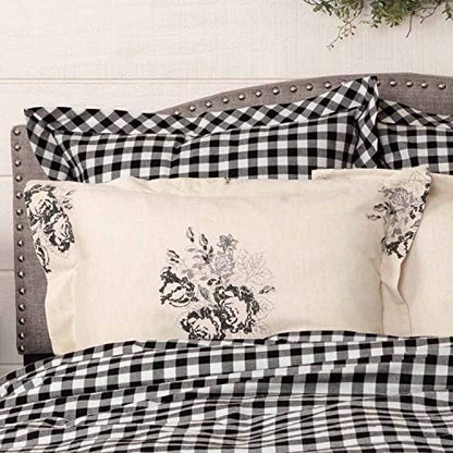  Lydia Black Floral Queen Bed Skirt, 16" Drop, Vintage Farmhouse Boho Style Flower Print Bedding, Cream & Black Dust Ruffle
