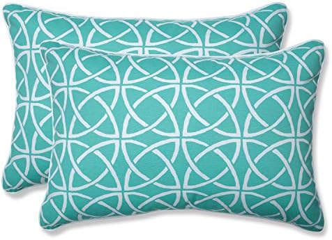  Pillow Perfect Outdoor/Indoor Catamaran Tile Aqua Square Corner Seat Cushions, 20" X 20", Blue, 2 Pack