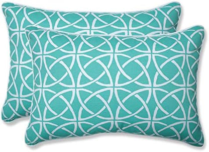  Pillow Perfect Outdoor/Indoor Catamaran Tile Aqua Square Corner Seat Cushions, 20" X 20", Blue, 2 Pack