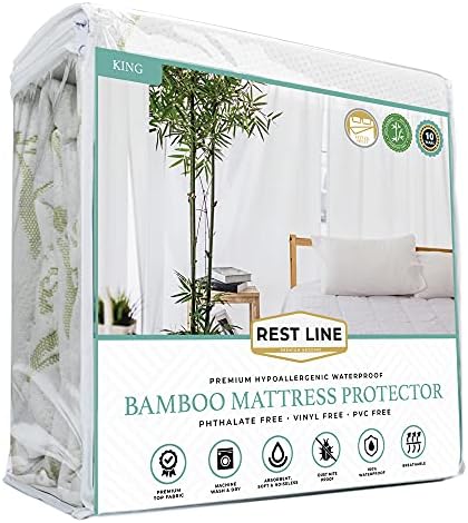  Est LINE Bamboo Jacquard Water Proof Mattress Protector (Queen), Cooling Technology 100% Bamboo,Hypoallergenic, Breathable And 100% Waterproof, Stretches Up To 18 Inches, 60X80 Soft Fitted Cover