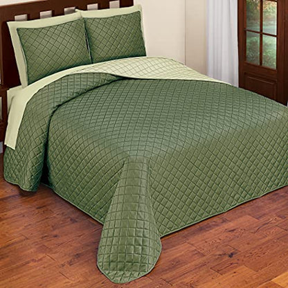  Assic Diamond Reversible Bedspread With Elegant Quilted Texture, Solid Colors - Machine Washable